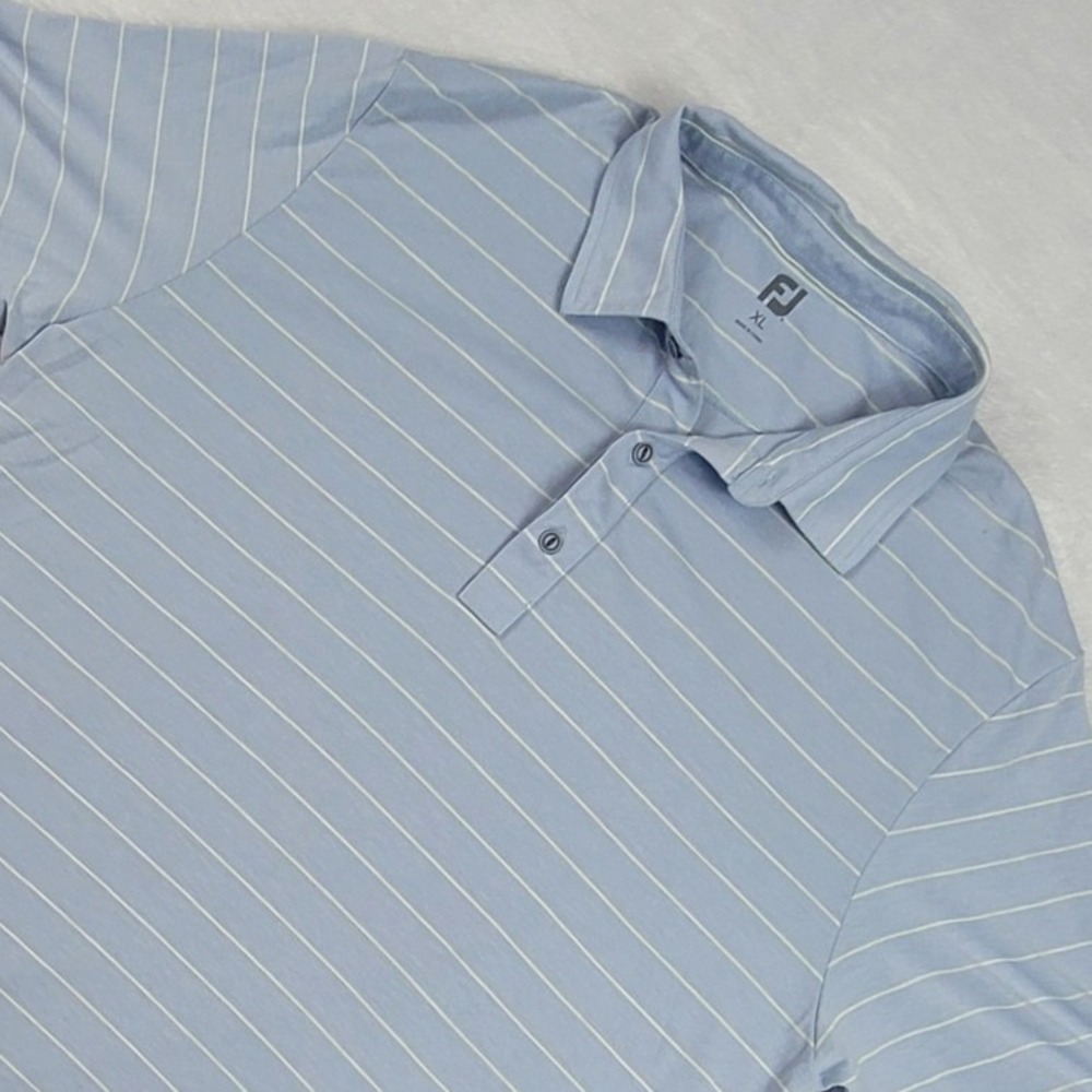 FootJoy Mens XL Blue White Striped Lisle Golf Polo Shirt Short Sleeve FJ Logo
